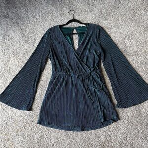 Forest Green Long Sleeve faux wrap Romper